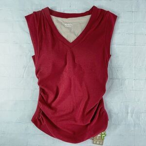 OGL Brami Top Womens Medium Red Sleeveless V Neck Side Ruched Built in Bra